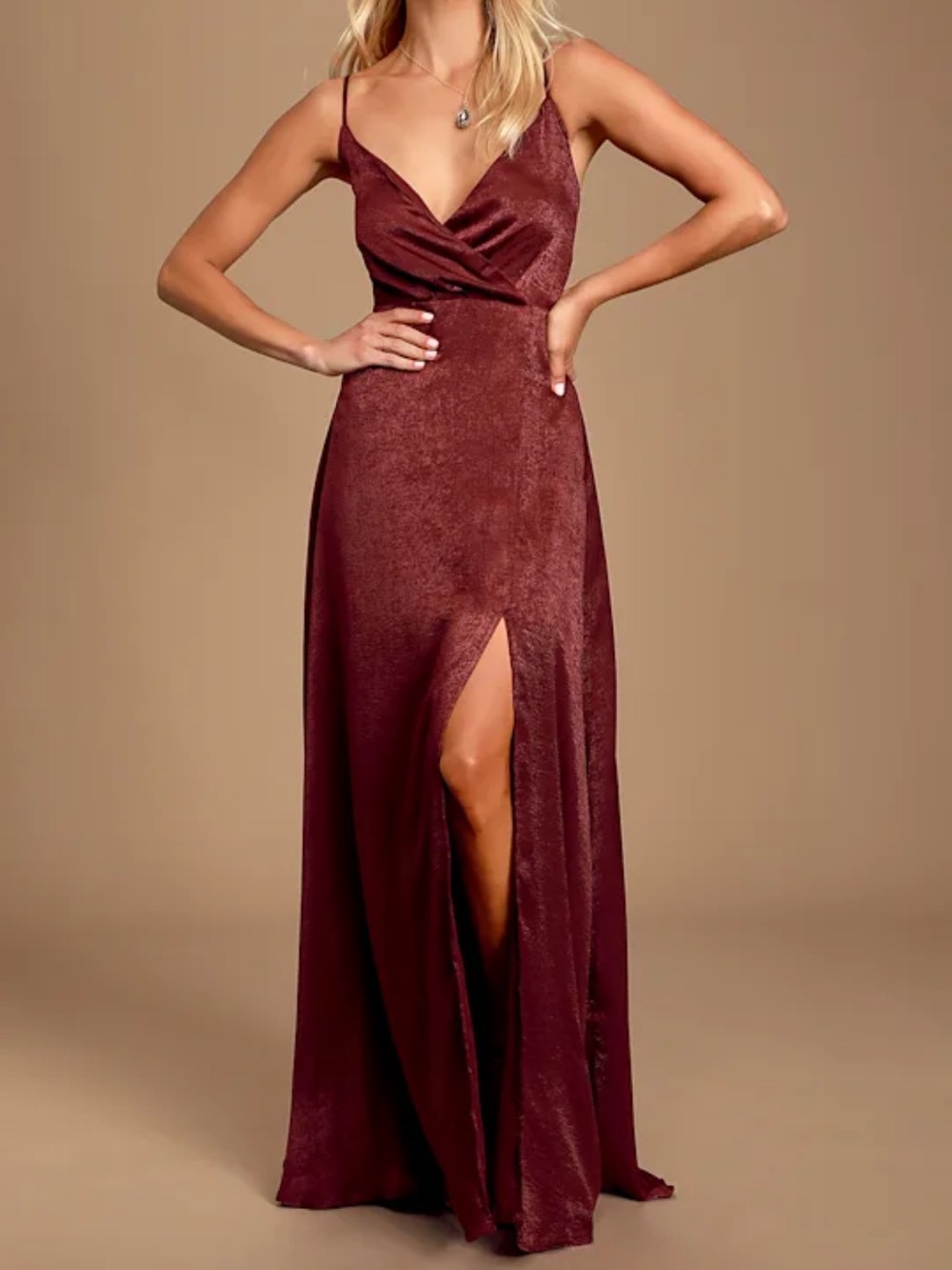 Lulus Constantine Burgundy Satin Maxi
Dresss